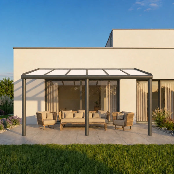 Anthrazit Terrassenüberdachung Alu mit Stegplatten opal/weiß