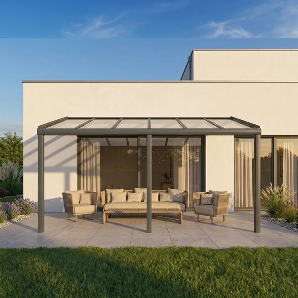 Premium Anthrazit Terrassenüberdachung Alu mit 8mm VSG Glas klar/farblos