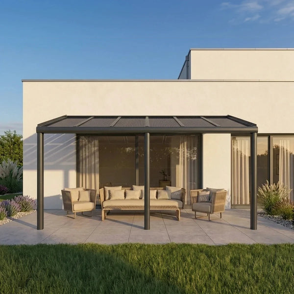 Premium Anthrazit Terrassenüberdachung Alu mit Stegplatten 16mm anthrazit/graphit