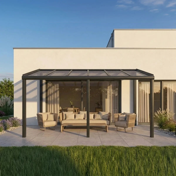 Premium Anthrazit Terrassenüberdachung Alu freistehend mit Stegplatten 16mm anthrazit/graphit
