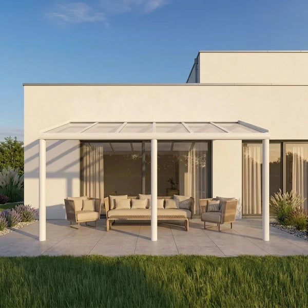 Premium Weiß Terrassenüberdachung Alu freistehend mit Stegplatten 16mm anthrazit/graphit