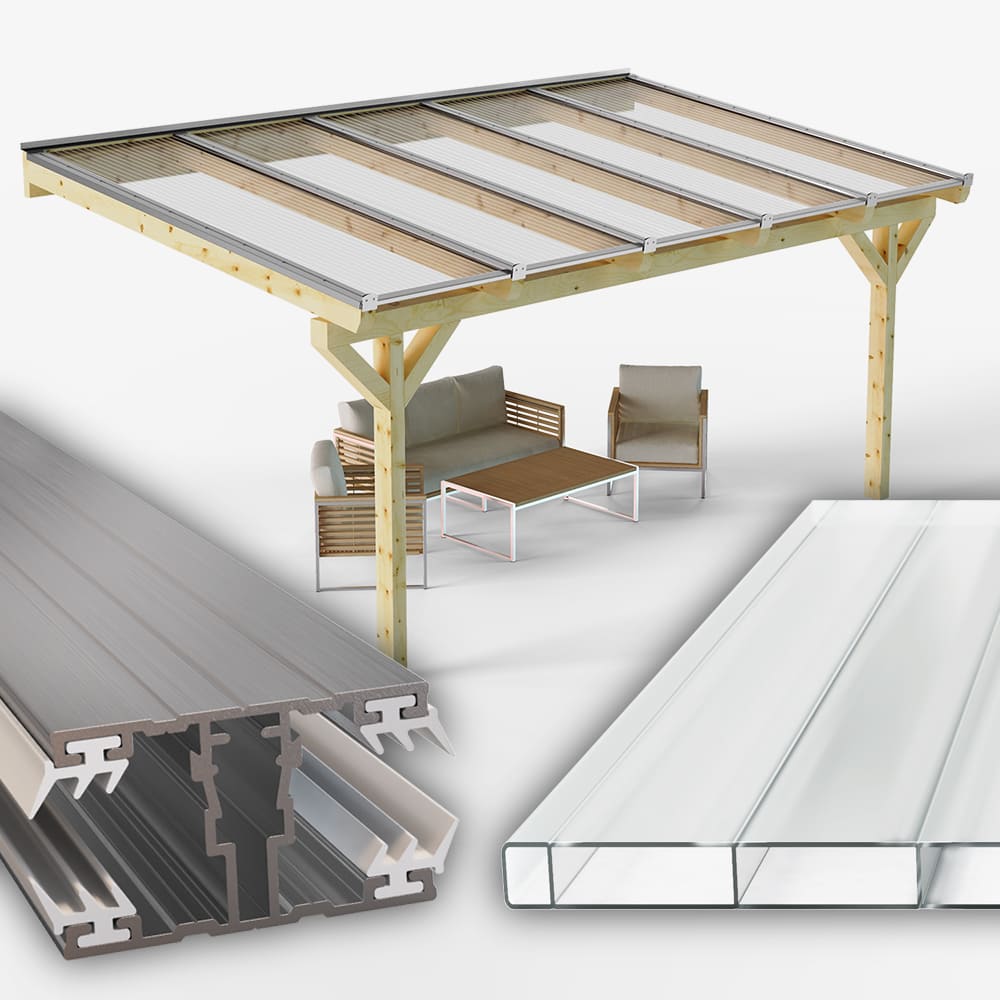 Dachhaut Alu Alu mit Acrylglas Stegplatten 16/64mm Luxline klar/farblos