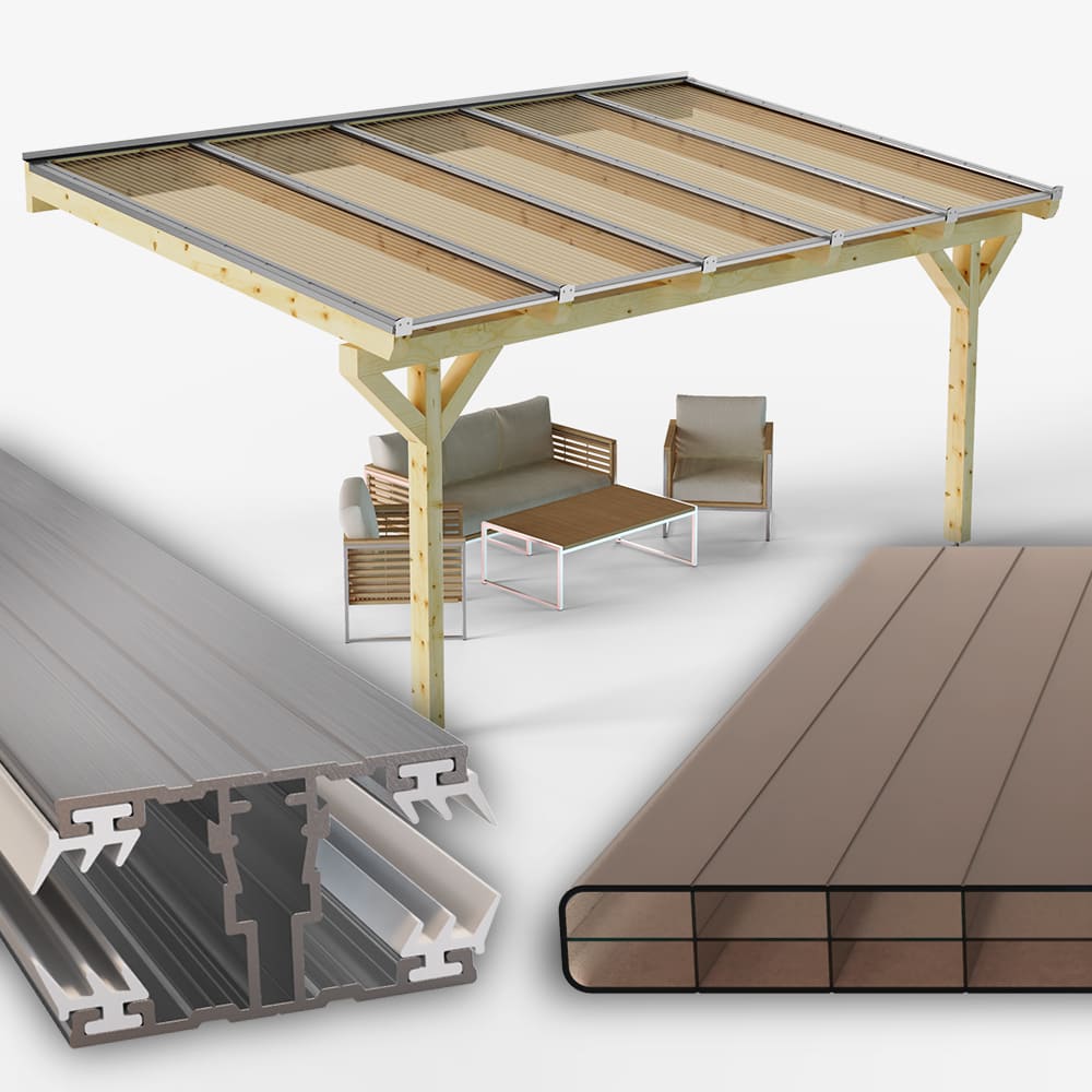 Dachhaut Alu Alu mit Polycarbonat Stegplatten 16mm 3-Fach Struktur bronze
