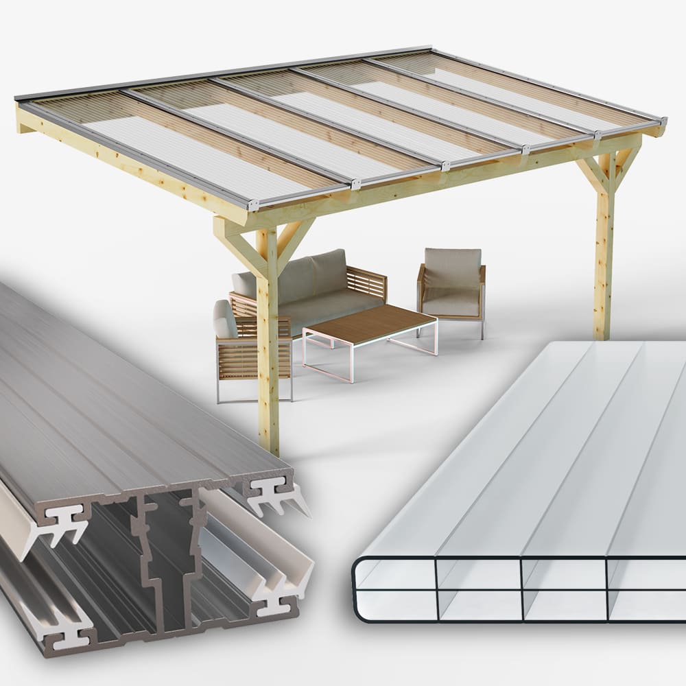 Dachhaut Alu Alu mit Polycarbonat Stegplatten 16mm 3-Fach Struktur klar/farblos