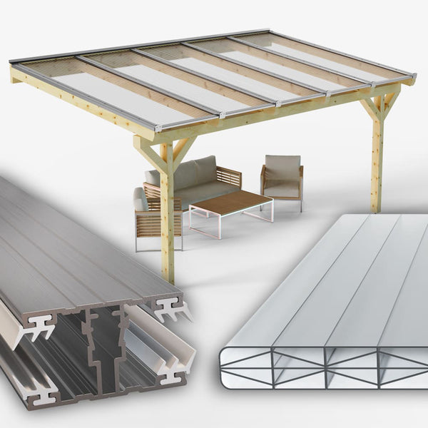 Dachhaut Alu Alu mit Polycarbonat Stegplatten 16mm X-Struktur klar farblos