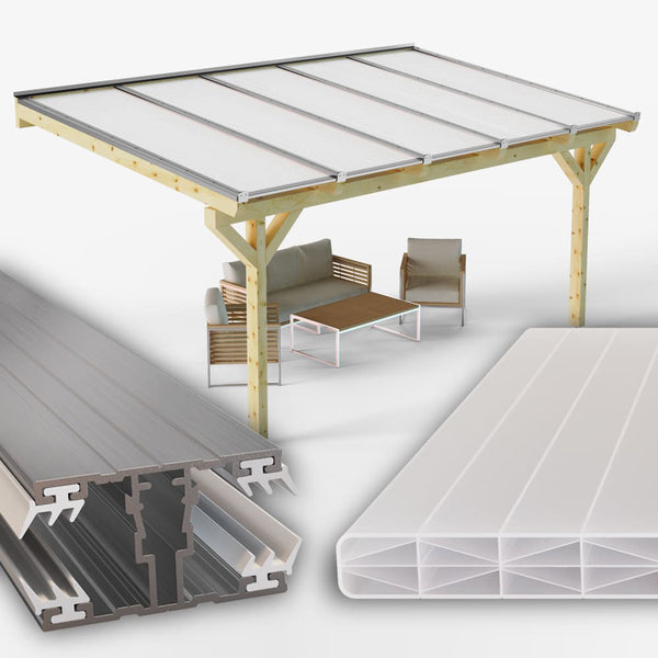 Dachhaut Alu Alu mit Polycarbonat Stegplatten 16mm X-Struktur opal/weiß