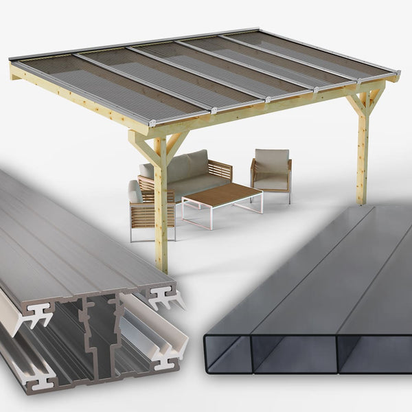 Dachhaut Alu Alu mit Polycarbonat Stegplatten 16mm esthetic graphit