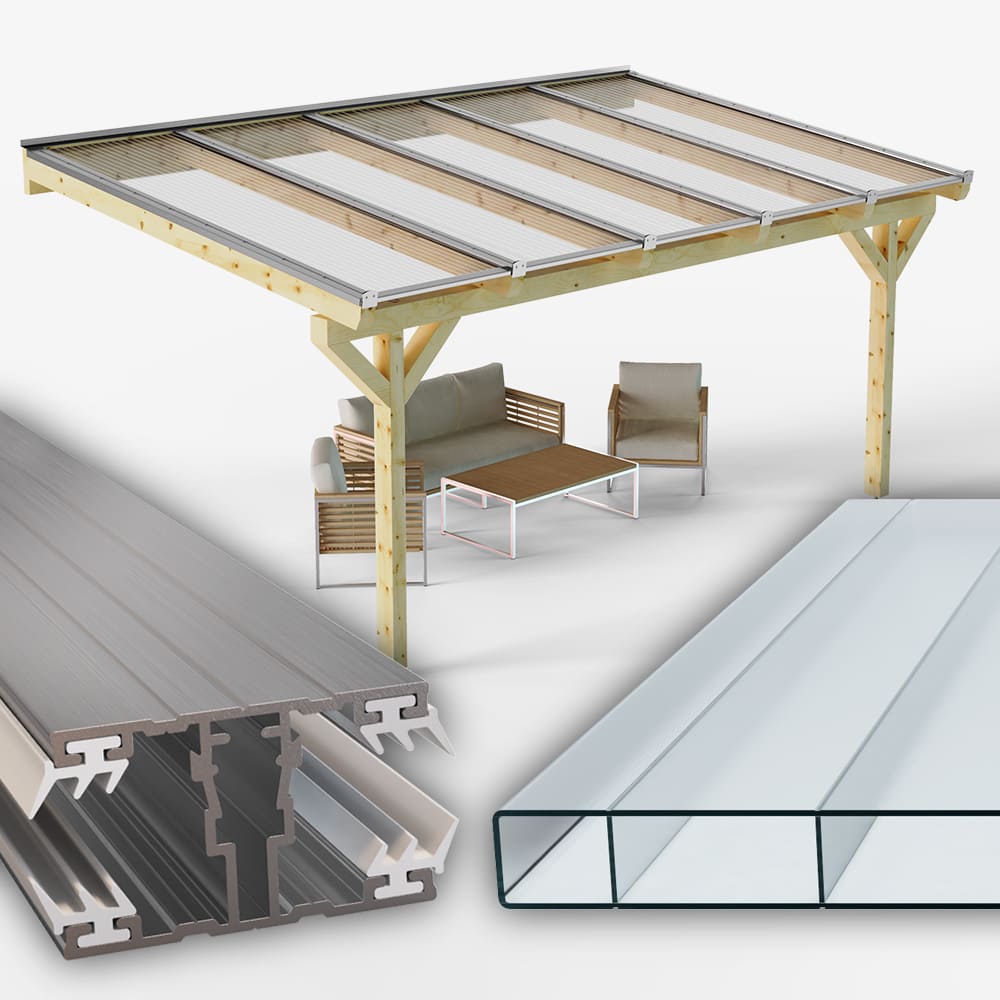 Dachhaut Alu Alu mit Polycarbonat Stegplatten 16mm esthetic klar/farblos