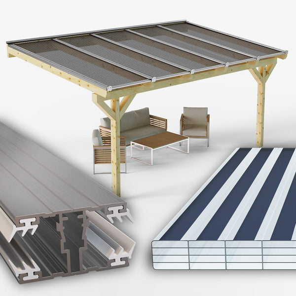 Dachhaut Alu Alu mit Polycarbonat Stegplatten 16mm gestreift klar/graphit