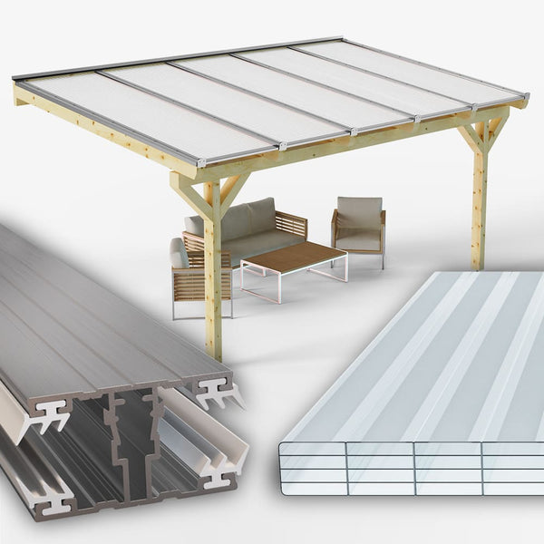 Dachhaut Alu Alu mit Polycarbonat Stegplatten 16mm gestreift klar/opal