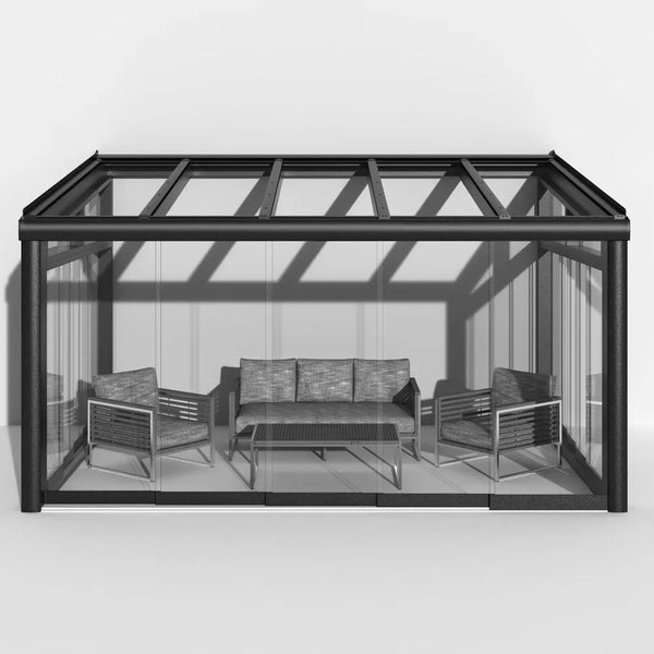 Premium Anthrazit Wintergarten Alu mit 8mm VSG Glas klar/farblos inkl. Glasschiebeelement