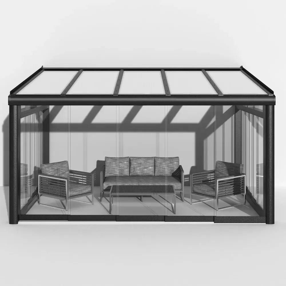 Premium Anthrazit Wintergarten Alu mit 8mm VSG Glas opal/milchig inkl. Glasschiebeelement