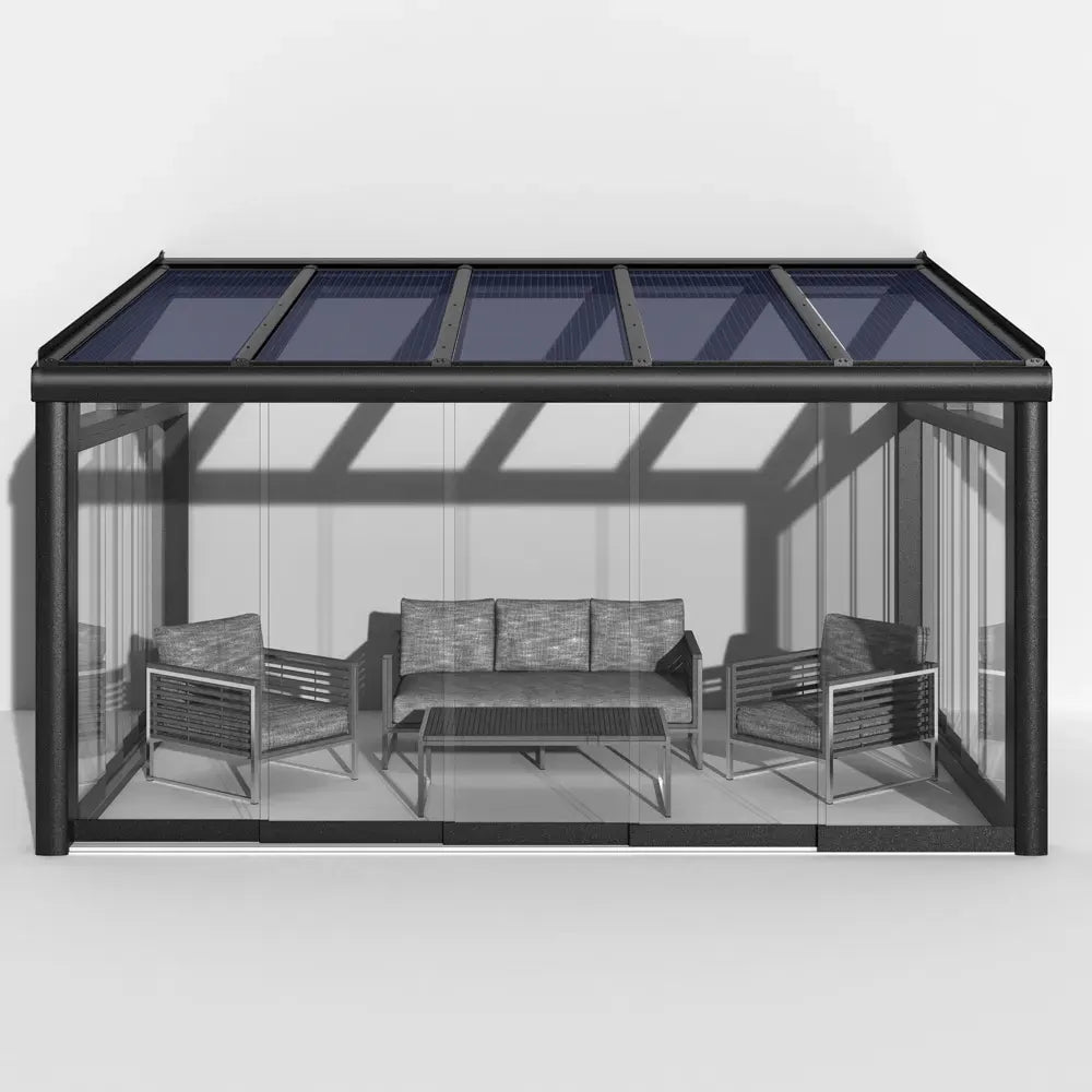 Premium Anthrazit Wintergarten Alu mit Stegplatten 16mm anthrazit/graphit inkl. Glasschiebeelement