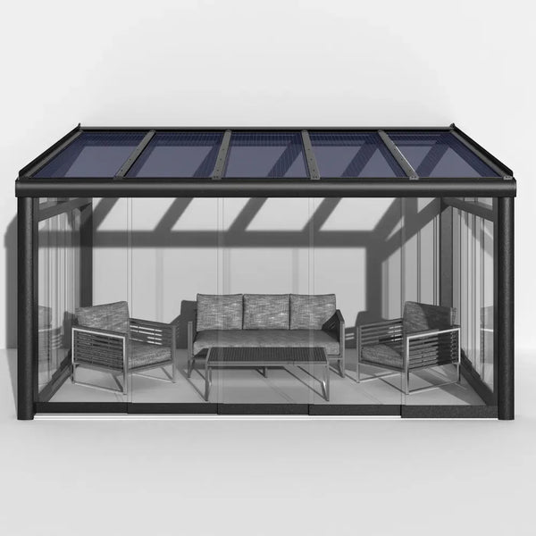 Premium Anthrazit Wintergarten Alu mit Stegplatten 16mm anthrazit/graphit inkl. Glasschiebeelement