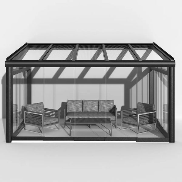 Premium Anthrazit Wintergarten Alu mit Stegplatten 16mm klar/farblos inkl. Glasschiebeelement