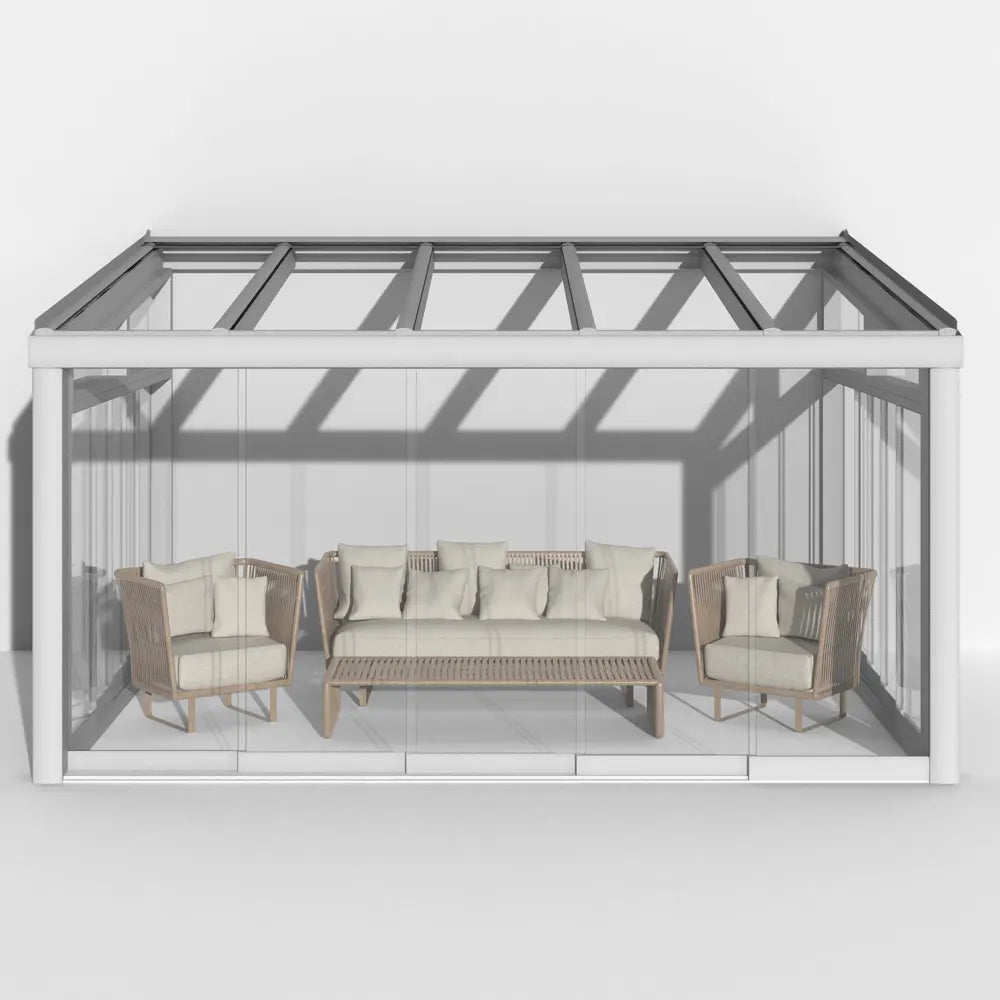 Premium Weiß Wintergarten Alu mit 8mm VSG Glas klar/farblos inkl. Glasschiebeelement