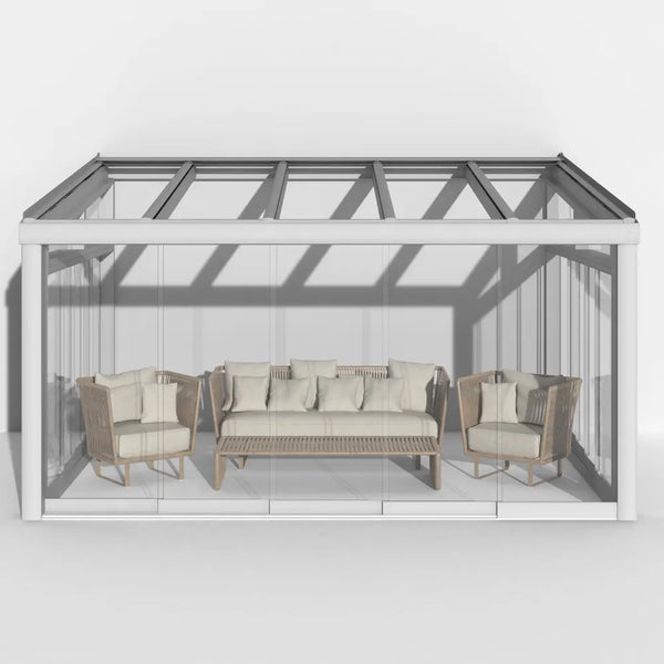 Premium Weiß Wintergarten Alu mit 8mm VSG Glas klar/farblos inkl. Glasschiebeelement