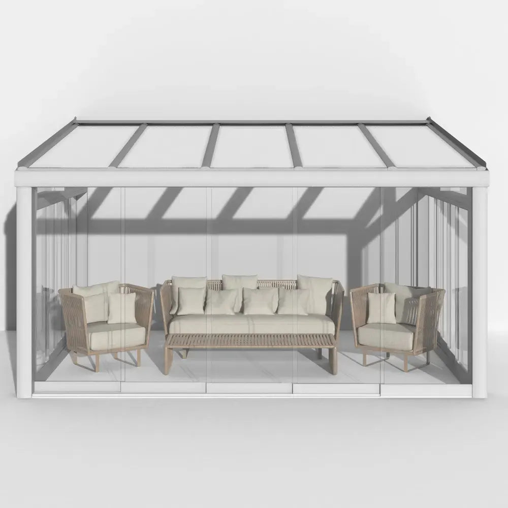 Premium Weiß Wintergarten Alu mit 8mm VSG Glas opal/milchig inkl. Glasschiebeelement