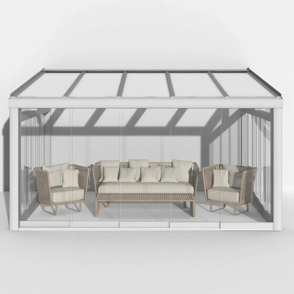 Premium Weiß Wintergarten Alu mit 8mm VSG Glas opal/milchig inkl. Glasschiebeelement